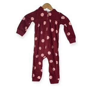 Carter's Infant Girl Burgundy Polka Dot Fleece Jumpsuit Size 24 Months